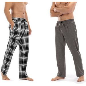 Milanoro - Set van 2 katoenen pyjamabroeken voor heren - Antraciet / Zwart-wit geruit - XXL
