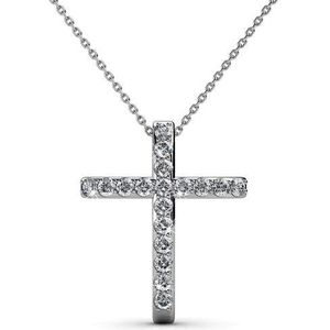 Yolora Dames Ketting met Kruis Hanger en Kalpa Camaka Kristallen - Zilver kleurig - 18K Witgoud Verguld - Cadeauverpakking