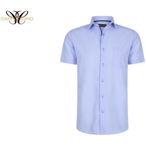 Cappuccino Italia - Heren Overhemden Korte Mouwen - Blauw - Katoen
