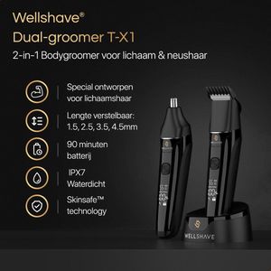 Wellshave® 2-in-1 Bodygroomer voor Mannen – Waterdichte Trimmer voor Lichaam, Baard & Neus – Met Neustrimmer, Opzetstukken & Oplaadstation