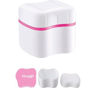 Gebitsbakje - Beugelbakje - Roze - Incl. Lekbakje - Voor - Beugel - Kunstgebit - Prothese - Beugelbakje - Beugeldoosje - Bakje