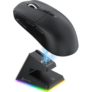 ATTACK SHARK X6 Draadloze Gaming Muis - RGB-Oplaadstation - Wired/2.4G/BT5.4 - Lichtgewicht 56 Gram - PAW3395 - 26000DPI - Zwart