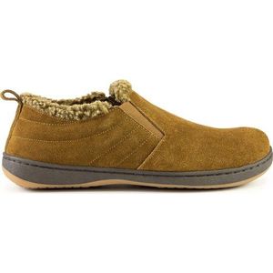 Home by TEMPUR® Warrick Suède Pantoffels Heren - Kastanjebruin - Maat 43-44 - Imitatiebonte voering - Anti slip sloffen voor binnen en buiten