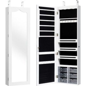 Coast Sieradenkast deurmontage - Met spiegel & LED verlichting - 37 x 12 x 120 cm - Wit