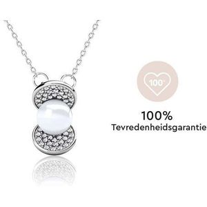 Yolora Parel & Kristal Ketting – Kalpa Camaka – Zilverkleurig – 18K Witgoud Verguld – Luxe Giftbox