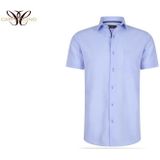 Cappuccino Italia - Heren Overhemd - Blauw - Korte Mouwen - Lange Model