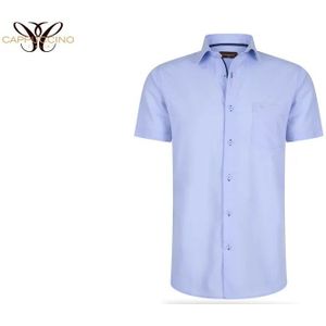 Cappuccino Italia - Heren Overhemd - Blauw - Korte Mouwen - Lange Model