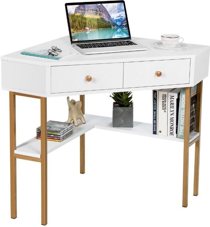 Coast Bureau – Hoekmodel met Laden & Open Planken – 70,5 x 70,5 x 75 cm – Wit