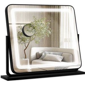 Coast Make-Up Spiegel met LED Verlichting - 3 Lichtstanden - 5X Vergroting - Kantelbaar - 56 x 12 x 48 cm - Zwart