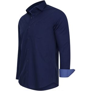 Cappuccino Italia - Heren Overhemd - Navy - Korte Mouwen - Ronde Hals