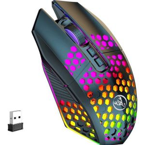 HXSJ T500 - Draadloze Gaming Muis - Ultra licht - RGB Verlichting - Licht zwart