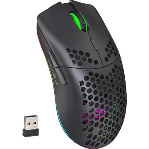 HXSJ T66 - Draadloze Gaming Muis - Computermuizen - Ultra licht - RGB Verlichting - Zwart