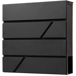 BRASQ Deluxe Brievenbus Zwart 37,5 x 36,5 x 11 cm – Wandbrievenbus met Slot en Krantenvak – Inclusief Montagemateriaal & 2 Sleutels