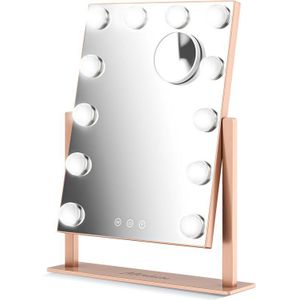 Mirlux Make Up Hollywood Spiegel met Verlichting - Visagie - Dimbaar LED Lampen Licht - 12 Lampen - Rosé Goud