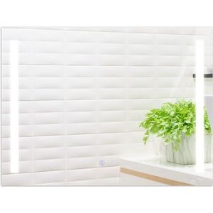 Quadratische wandspiegel 80 x 60 cm met 3-kleurenverlichting en anti-condensfunctie – strak wit design