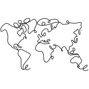 Metalen Wanddecoratie - Wereldkaart - Zwart - Metaal - 120x70x1,5 cm