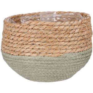 MICA Decorations JORCK Plantenmand 15x18 cm – Gevlochten Zeegras met Gedempt Groene Onderkant