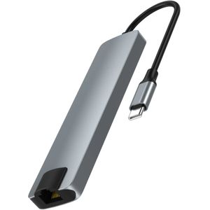 Nuvance - USB C HUB Ethernet 3.0 - 7 Poorten - 19 x 5 x 2 cm - Zilver