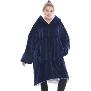 Goliving fleece deken met mouwen - Hoodie deken - Plaid hoodie - Voor volwassenen - Fleece cape - Groot - 1000G - Blauw