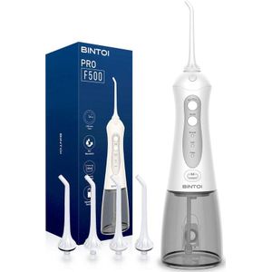 Bintoi® iSonic F500 - Waterflosser - Professionele Monddouche - Flos voor Beugels - Flosapparaten - 3 Standen en 4 Opzetstukjes - IPX7 Waterdicht -