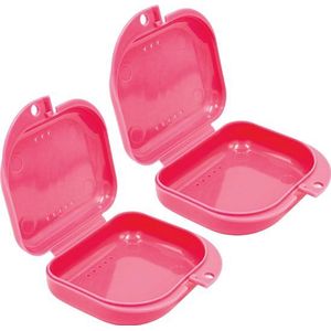 Gebitsbakje - 2 Stuks - Beugelbakje - Roze - Voor - Beugel - Kunstgebit - Prothese - Beugelbakje - Beugeldoosje - Bakje - Gebittenbakje