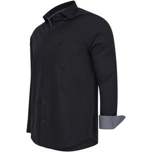 Cappuccino Italia - Heren Overhemd - Zwart - Korte Mouwen - Lange Pasvorm