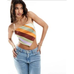 ASOS DESIGN Stretch Satin Bandeau Top met Tie Back in Multi Color - EU 36