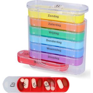 Gandria Pillendoos 7 Dagen - Uitneembaar Pillendoosje - Stapelbare Medicijndoos met 28 Compartimenten - Medicijndoos met Stevige Sluiting - 4 Vakken