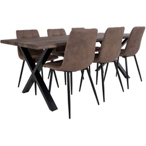 Tony eethoek , 1 eettafel en 6 stoelen lichtbruin en eik.