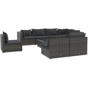 The Living Store Loungeset - Poly rattan - Grijs - Modulair design - Waterbestendig materiaal