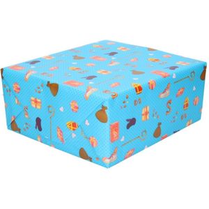 25x Inpakpapier/cadeaupapier Sinterklaas print lichtblauw - Cadeaupapier