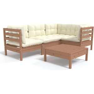 The Living Store Loungeset - Massief grenenhout - Honingbruin - 63.5x63.5x62.5 cm - Inclusief kussens