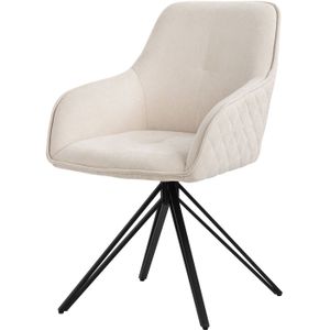 ML-Design eetkamerstoel draaibaar van geweven stof, crème, woonkamerstoel met armleuning & rugleuning, 360°