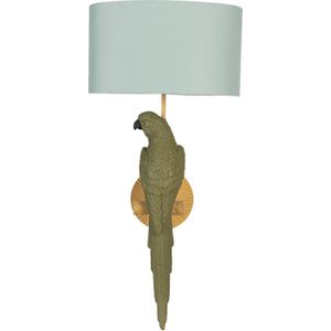 HAES DECO - Wandlamp - City Jungle - Papagaai Lamp, Ø 23*44 cm - Groen Ovaal Polyresin - Muurlamp, Sfeerlamp