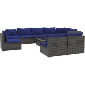 The Living Store Loungeset - Poly Rattan - Grijs - 60x60x30 cm Tafel - Modulair Design