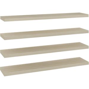 The Living Store Wandplanken - Trendy Set van 4 - Honingraat MDF - Metalen Frame - Eiken - 120x23.5x3.8cm