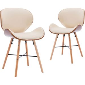 The Living Store Eetkamerstoelen - Set van 2 - Crème bekleding - 50 x 50 x 81 cm - Ergonomisch ontworpen met dik schuim