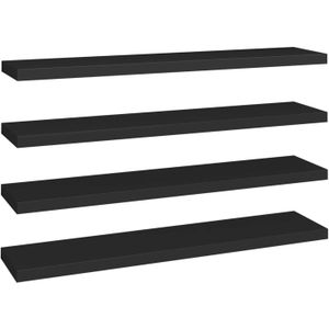 The Living Store Trendy Wandplanken - Set van 4 - 120 x 23.5 x 3.8 cm - Zwart