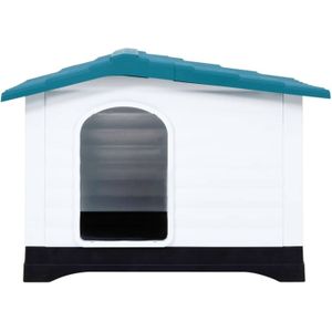 The Living Store PP Hondenhok - Duurzaam - Goede ventilatie - Praktisch dak - Verhoogde vloer - Blauw - wit - zwart -