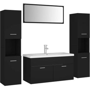 The Living Store Badkamermeubelset - Zwart - 90 x 38.5 x 46 cm - Incl - spiegel - wastafelkast - hoge kasten en