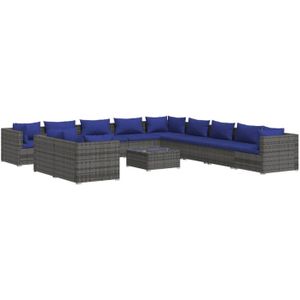 The Living Store Lounge Set - Poly Rattan - Grijs - Tafel- 60x60x30 cm - Hoekbank- 70x70x60.5 cm - Kussens- 63x63x6 cm