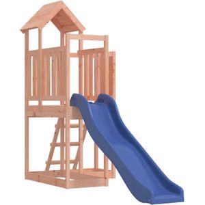 The Living Store Speeltoren - Douglashout - 358 x 107 x 214 cm - Golvende glijbaan - Blauw - Voor kinderen van 3-8 jaar
