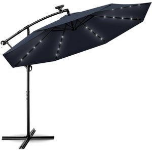 Tillvex - Parasol LED Solar Ø 3m, Blauw vrijdragende parasol balkon tuinparasol slinger aluminium