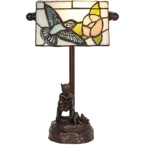 HAES DECO - Bureaulamp Bankierslamp Tiffany Meerkleurig 17x15x28 cm