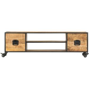 The Living Store Mangohouten Tv-meubel - 130x30x39 cm - Industrieel design