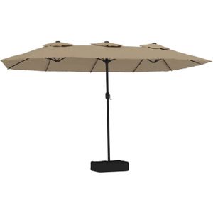 The Living Store Dubbele Parasol - Taupe en Donkergrijs - 449 x 265 x 245 cm - LED-verlichting - Duurzaam Polyester -