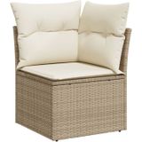 vidaXL Tuinhoekbank met kussens poly rattan beige