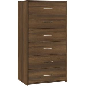 The Living Store Dressoir Bruineiken - 50x34x96 cm - 6 lades - Bewerkt hout