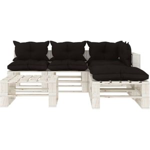 The Living Store Pallet Loungeset - Zwart en wit - Grenenhout - 70x67.5x60.8 cm - Hoogwaardige kwaliteit