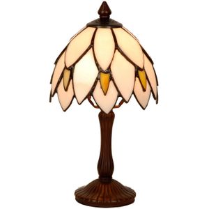 HAES DECO - Tiffany Tafellamp Beige, Bruin Ø 18x34 cm Fitting E14 / Lamp max 1x25W